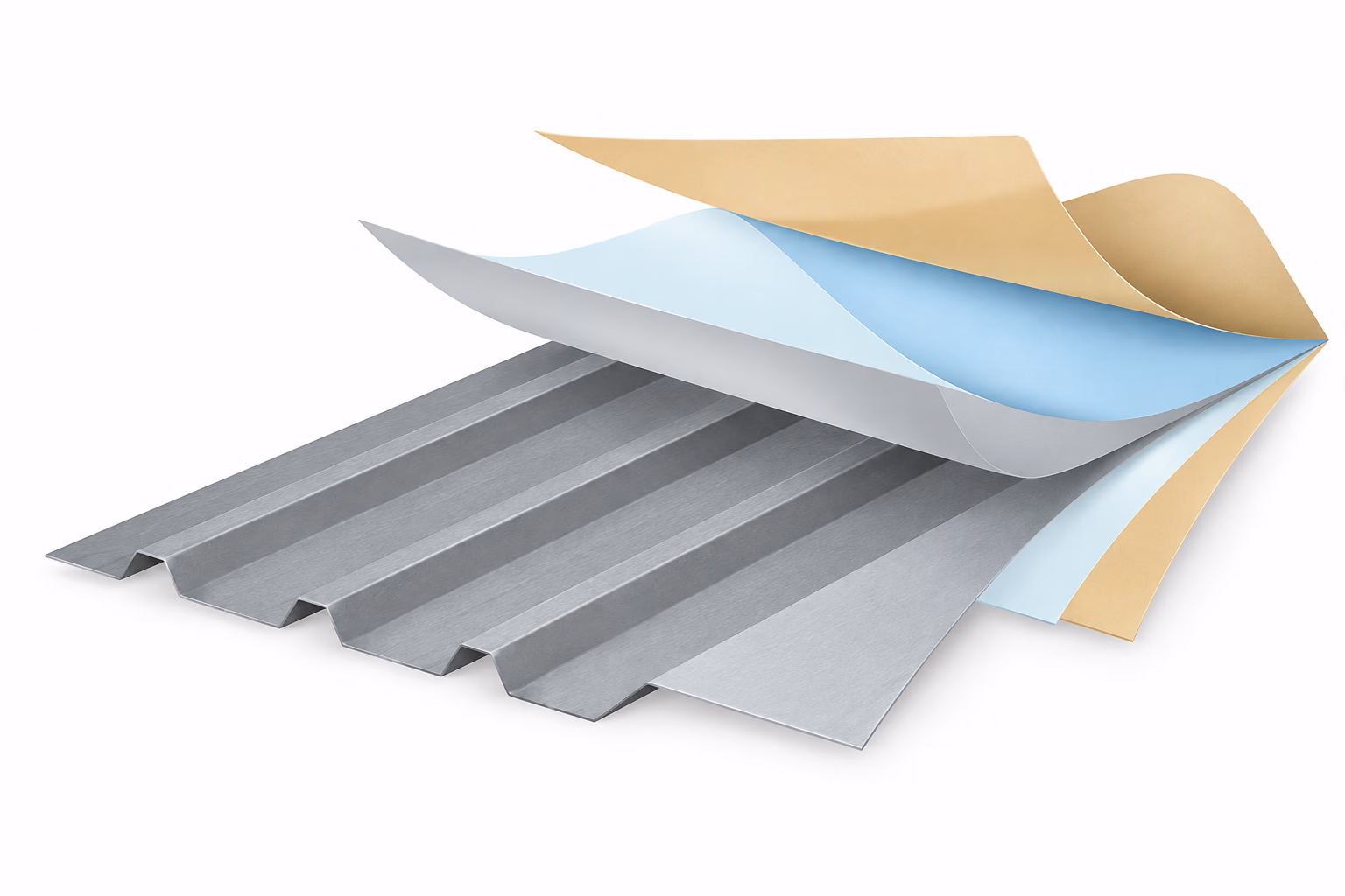 Illustration of protective coating layers above a corrugated steel sheet